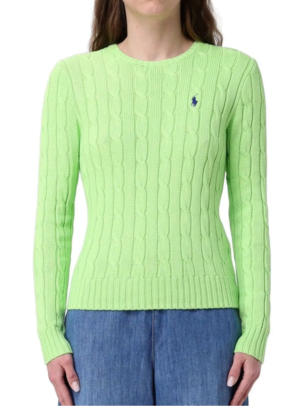 Vintage Polo Ralph Lauren Lime Green Cable Knit Crew Neck Sweater